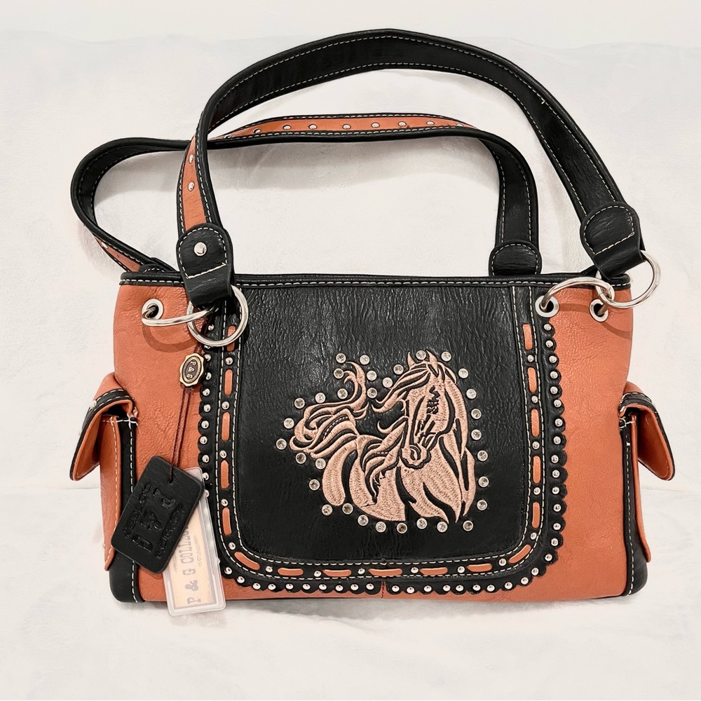 P&G Collection Faux Leather Western Horse Studs Handbag NWT SOLD AS IS